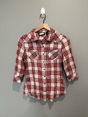 Vintage Y2K Miss Me plaid Western boho button Down - studded size small
